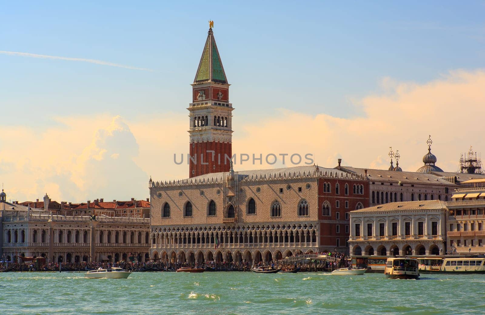 View of Doge's palace and St. Mark's campanile in Venice, Italy