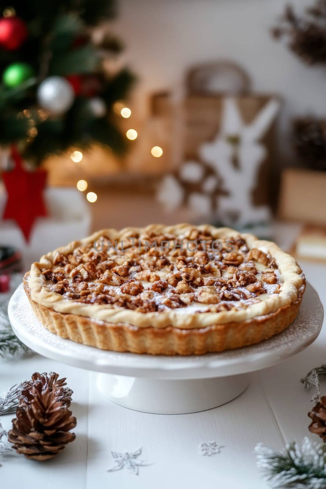 New Year's pie on a white table, Generative AI, food