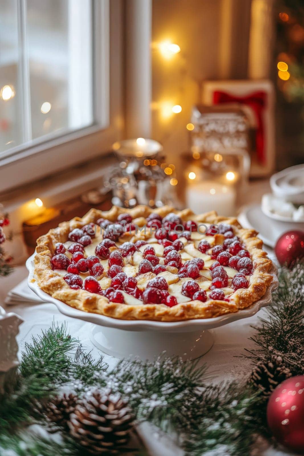 New Year's pie on a white table, Generative AI, food