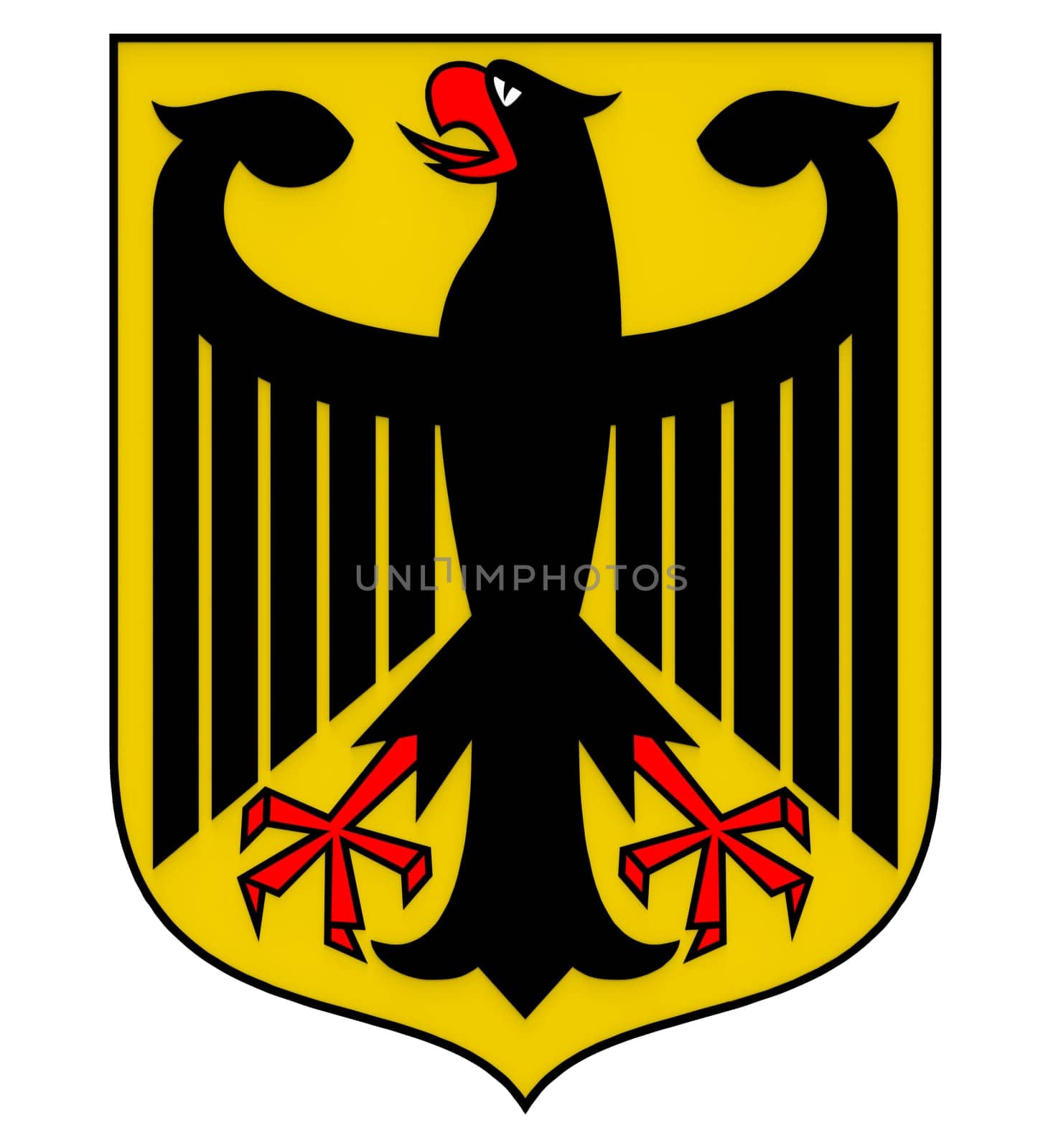 Coat of arms of Germany, black eagle on a yellow field, 3d render