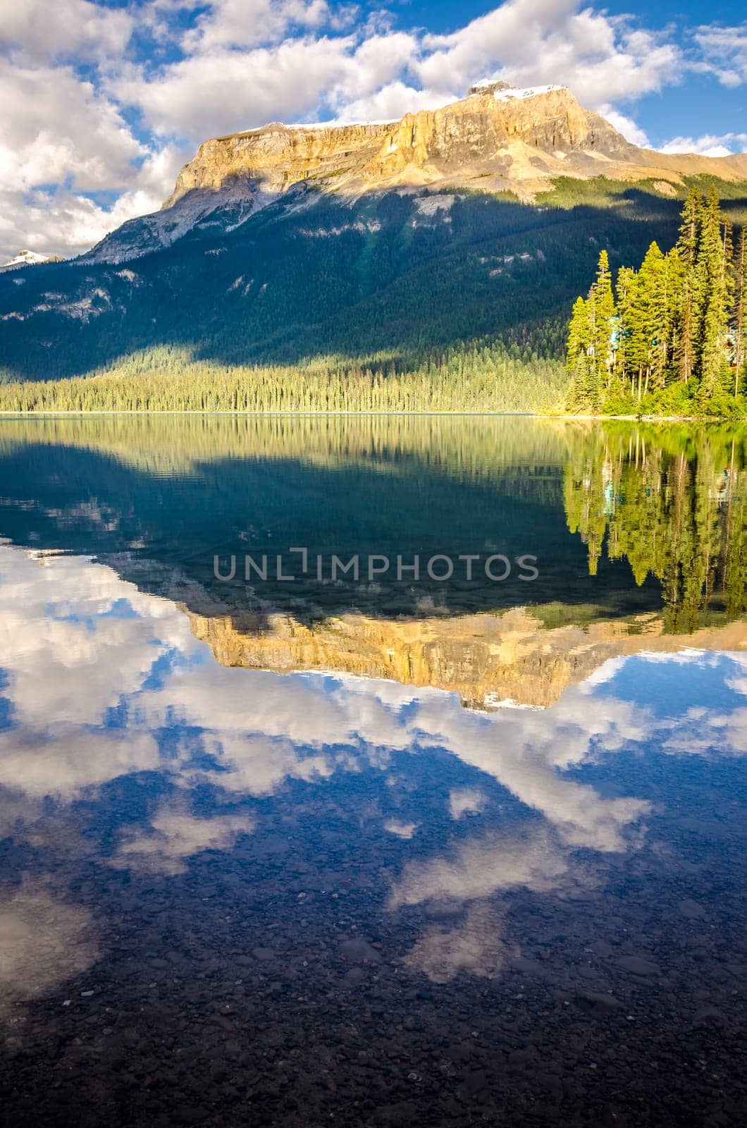 Mountain range and water reflection, Emerald lake, Rocky mountains, Canada