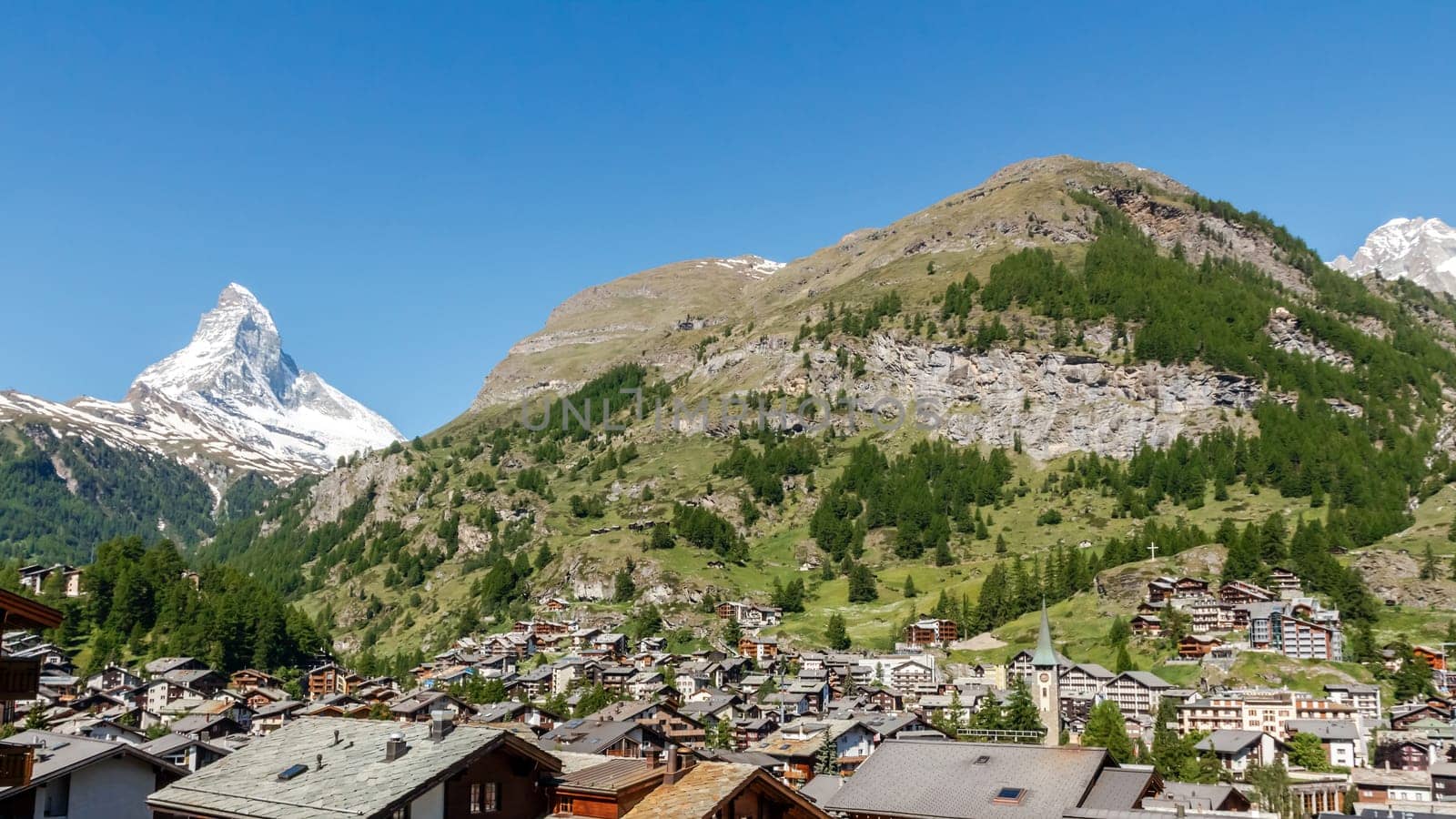 Matterhorn and Zermatt city in the valley, Switzerland