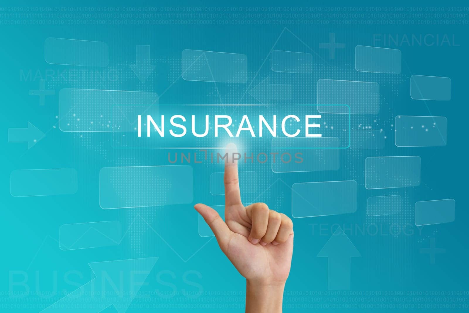 hand press on insurance button on virtual screen