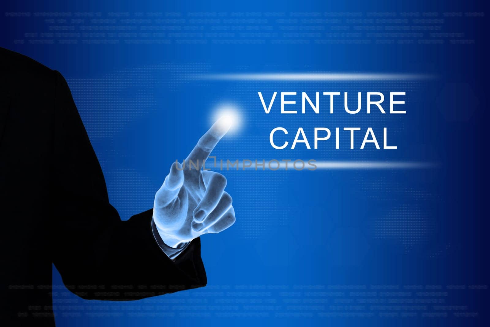 business hand pushing venture capital button on a touch screen interface