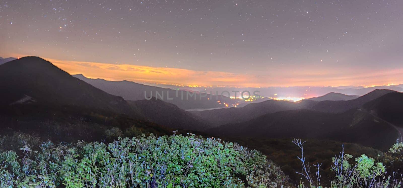 View of the Appalachians from Craggy Pinnacle near the Blue Ridge Parkway North Carolina at night