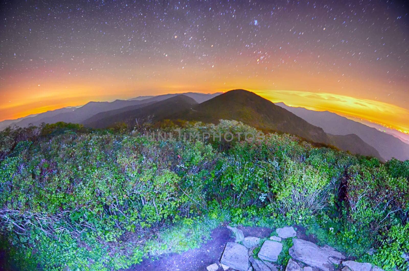 View of the Appalachians from Craggy Pinnacle near the Blue Ridge Parkway North Carolina at night