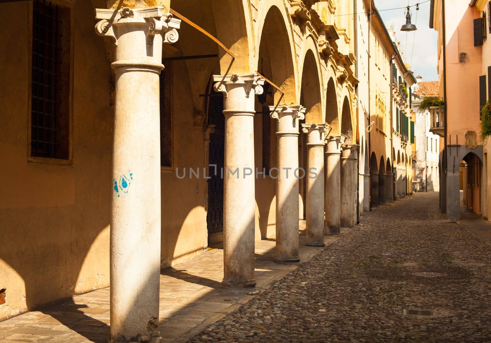View of medieval street in padova, italy