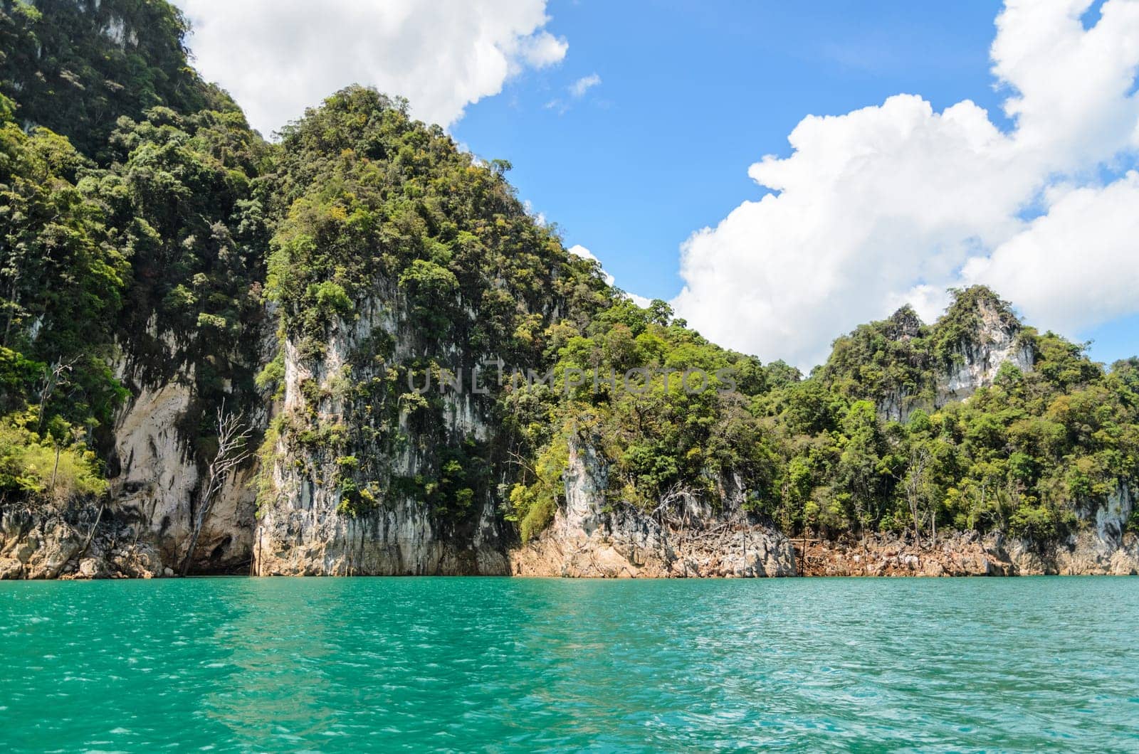 Beautiful island surrounded by water, Natural attractions at Ratchapapha dam in Khao Sok National Park, Surat Thani province, Guilin of Thailand.