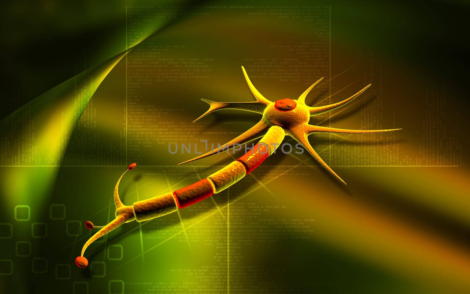 Digital illustration of neuron in colour background