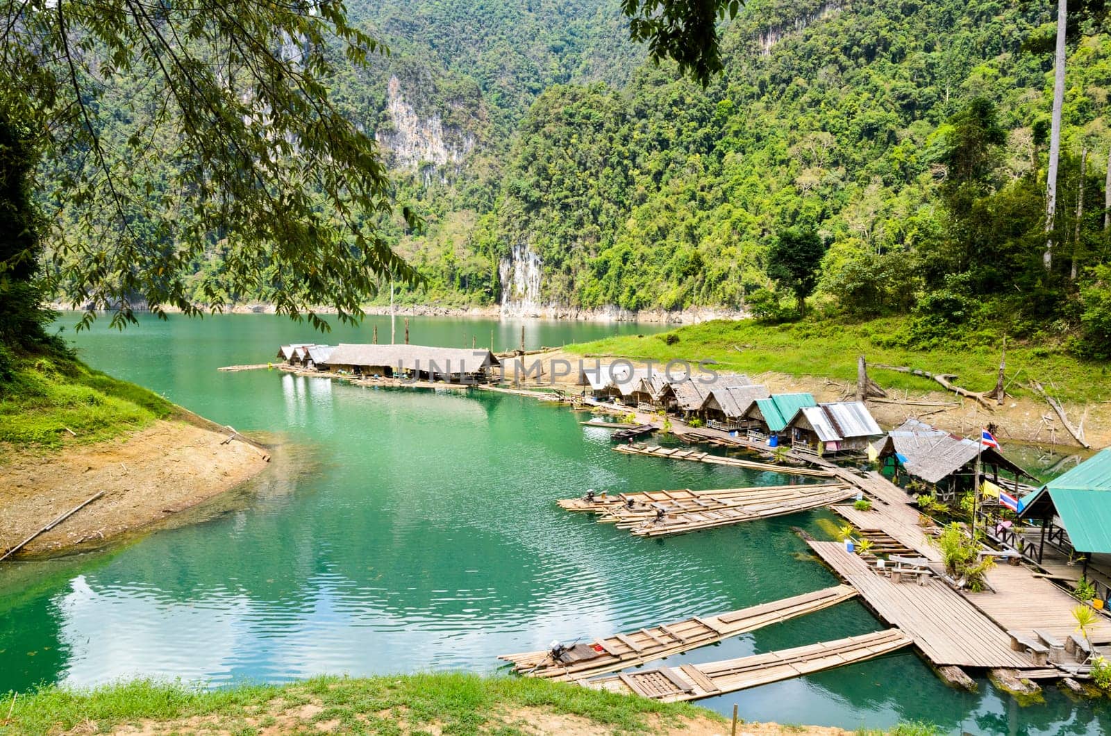 Motor raft wharf in Ratchaprapha Dam at Khao Sok National Park, Surat Thani, Thailand