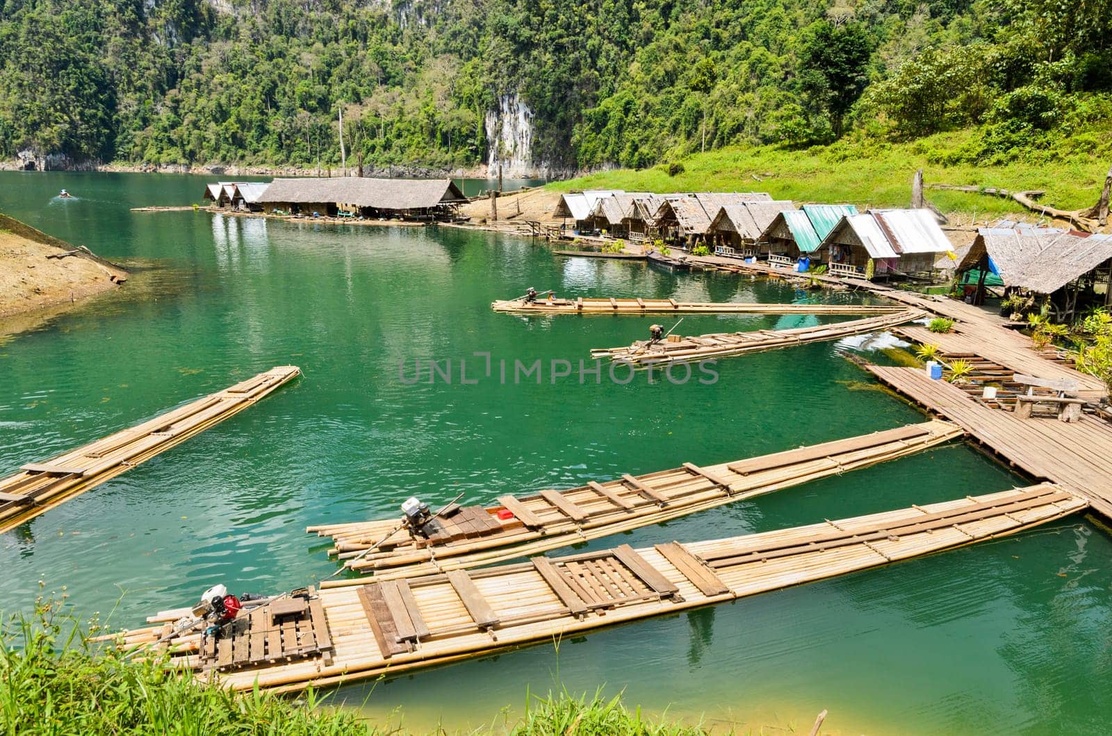 Motor raft wharf in Ratchaprapha Dam at Khao Sok National Park, Surat Thani, Thailand