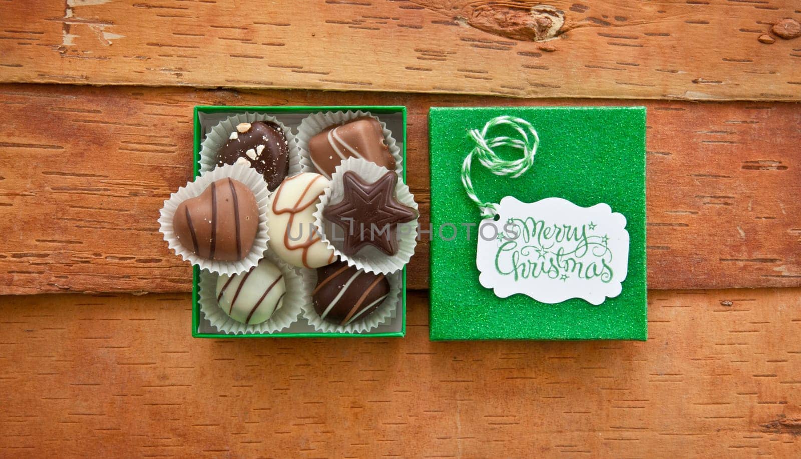 Various chocolates in gift box for Christmas