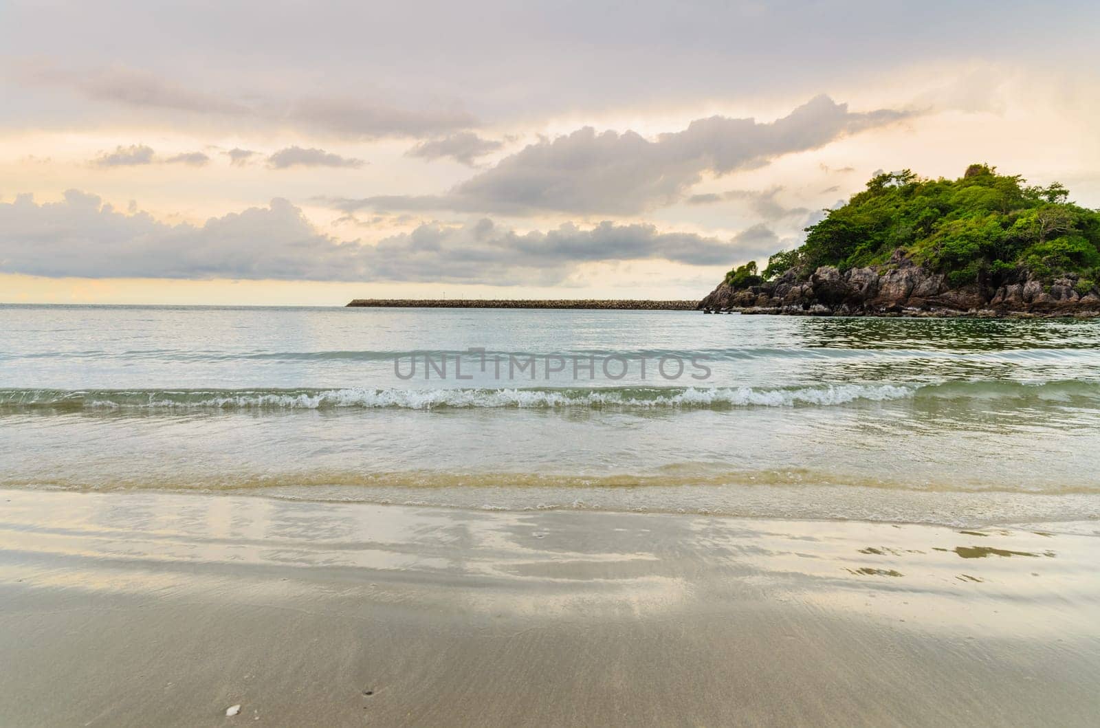 Bo Thong Lang at Bang Saphan city, Beautiful small bay in the evening coast of Thailand