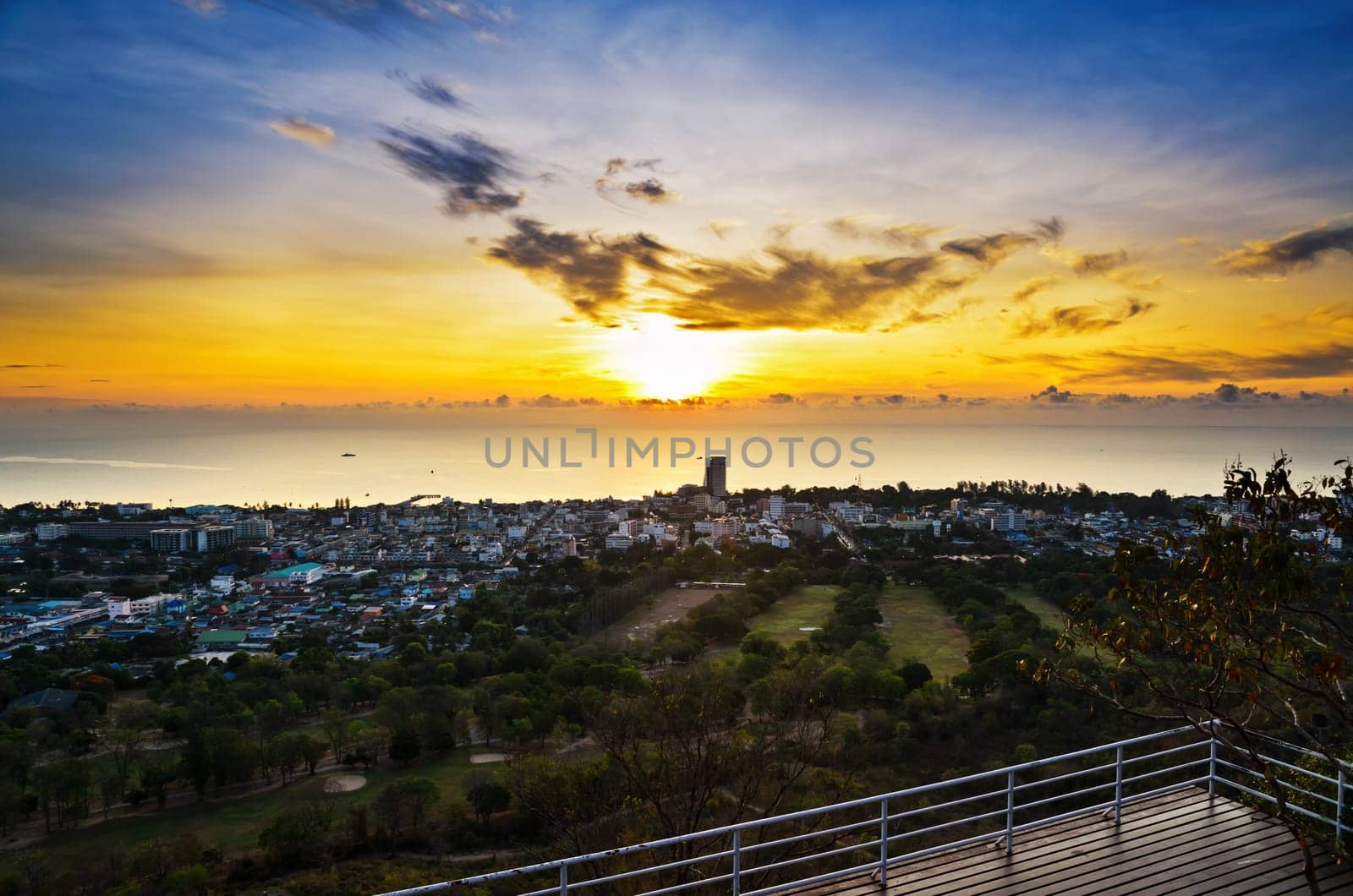 View point Hua Hin city at sunrise beautiful scenery town seaside in Prachuap Khiri Khan Province of Thailand.