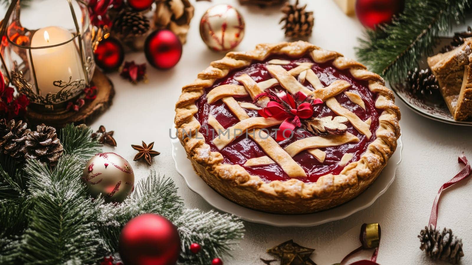 New Year's pie on a white table, Generative AI, food