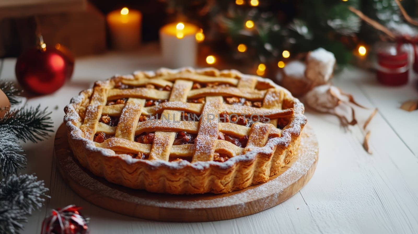 New Year's pie on a white table, Generative AI, food