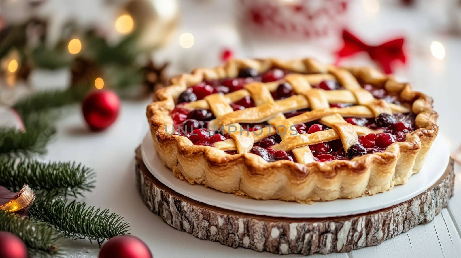 New Year's pie on a white table, Generative AI, food