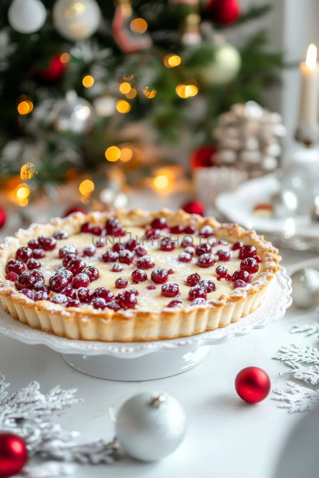 New Year's pie on a white table, Generative AI, food
