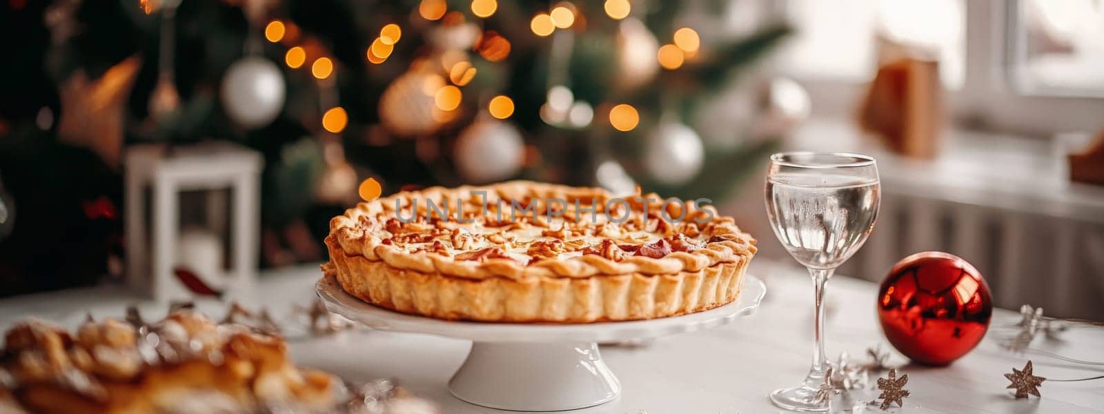 New Year's pie on a white table, Generative AI, food