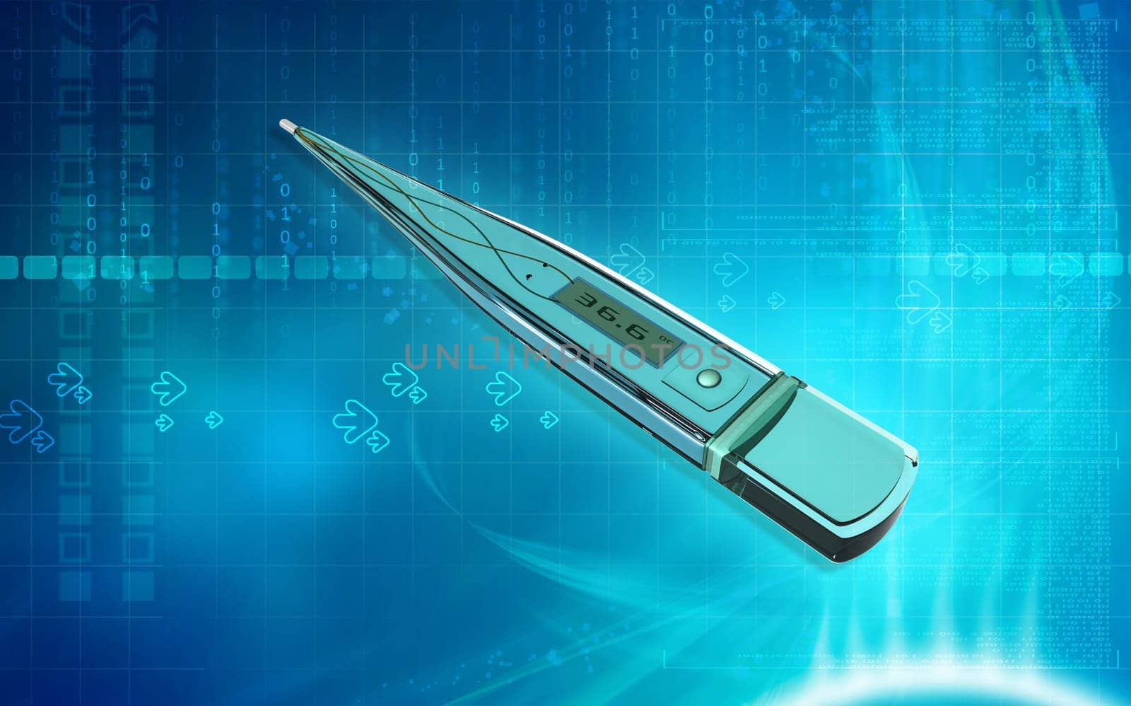 Digital illustration of thermometer in colour background
