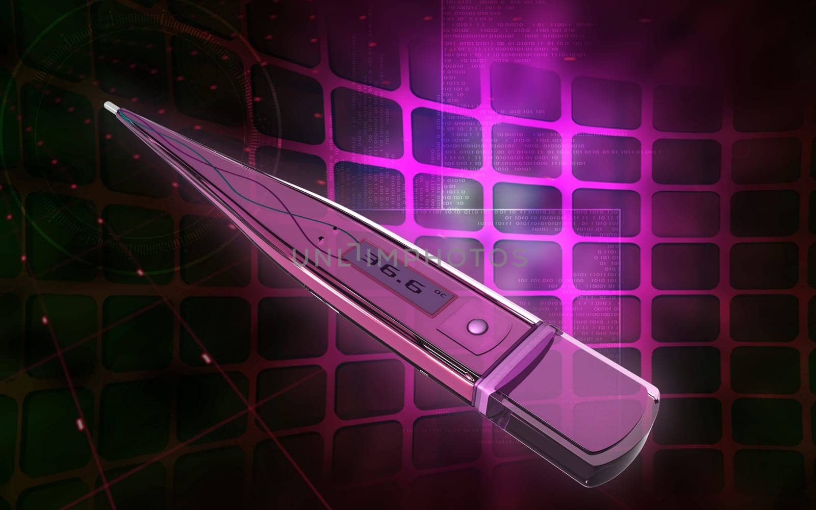Digital illustration of thermometer in colour background