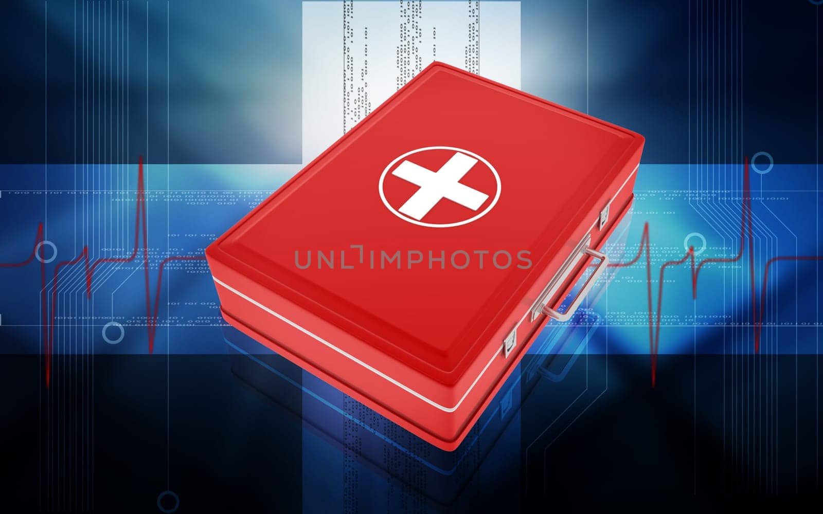 Digital illustration of First aid box in colour background