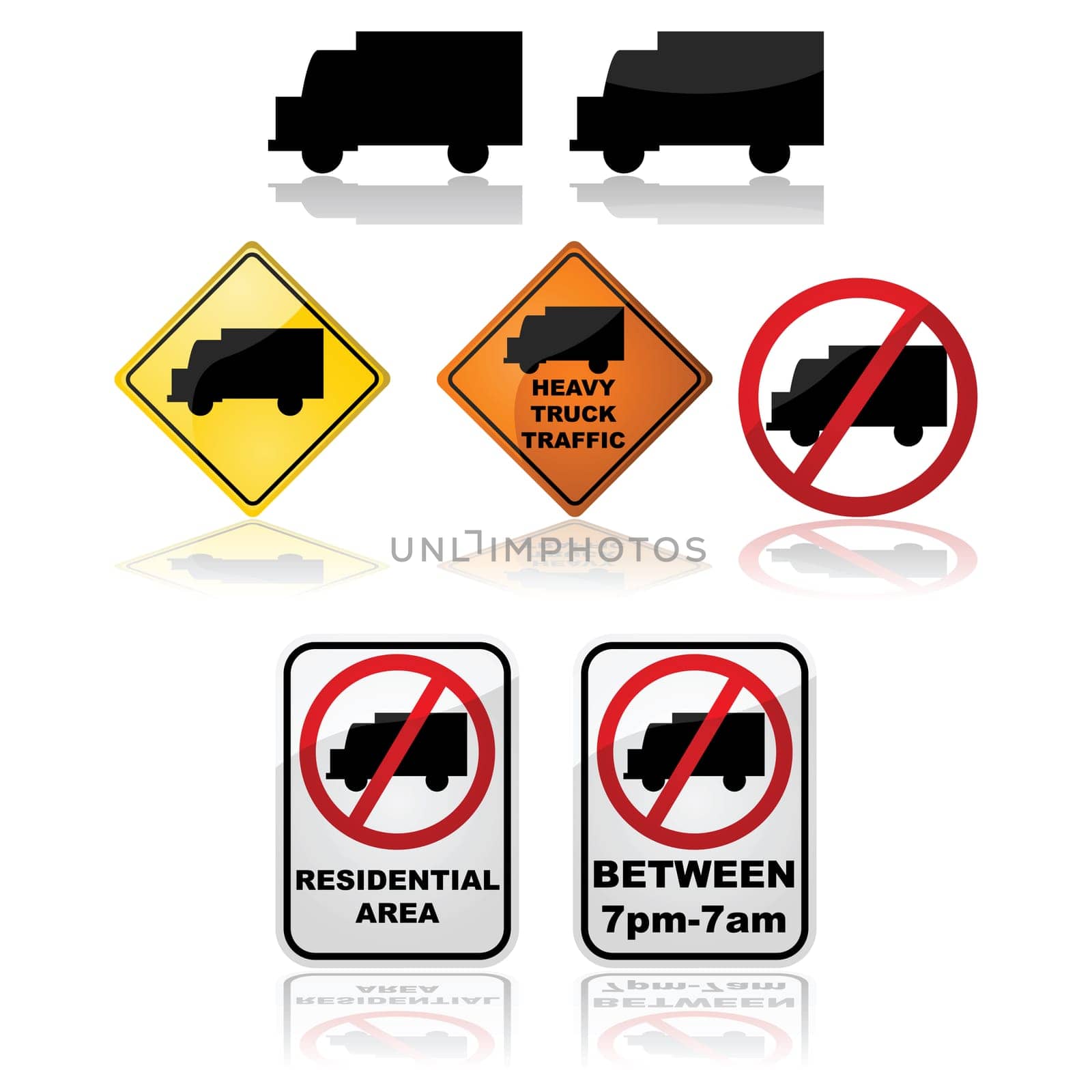 Icon set showing different signs with instructions for trucks