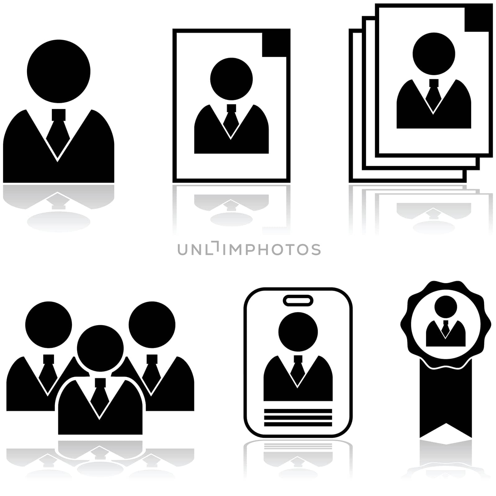 Icon set showing different stages in the selection and hiring of new employee