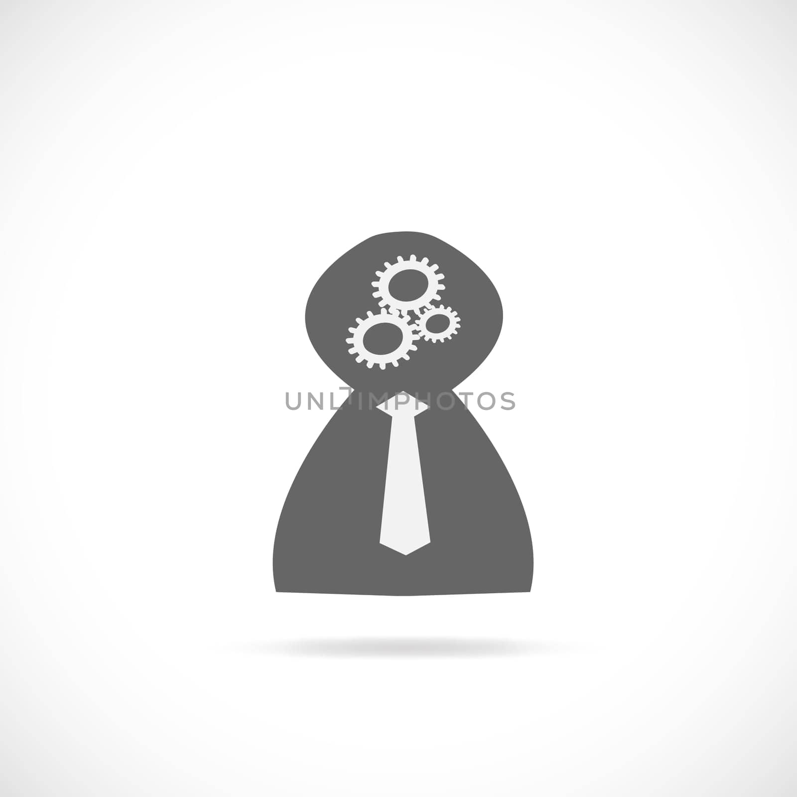 Illustration of a business person with brain gears isolated on a white background.