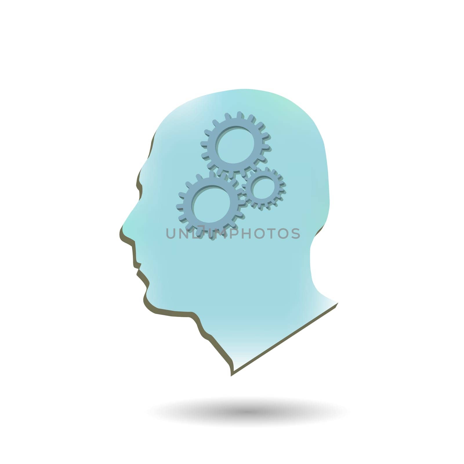 Illustration of gears inside of a head isolated on a white background.