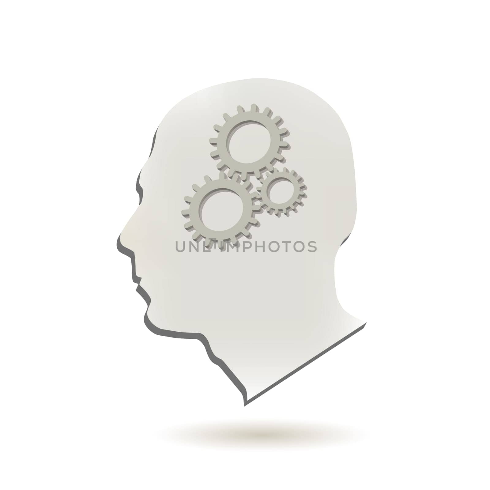 Illustration of gears inside of a head isolated on a white background.