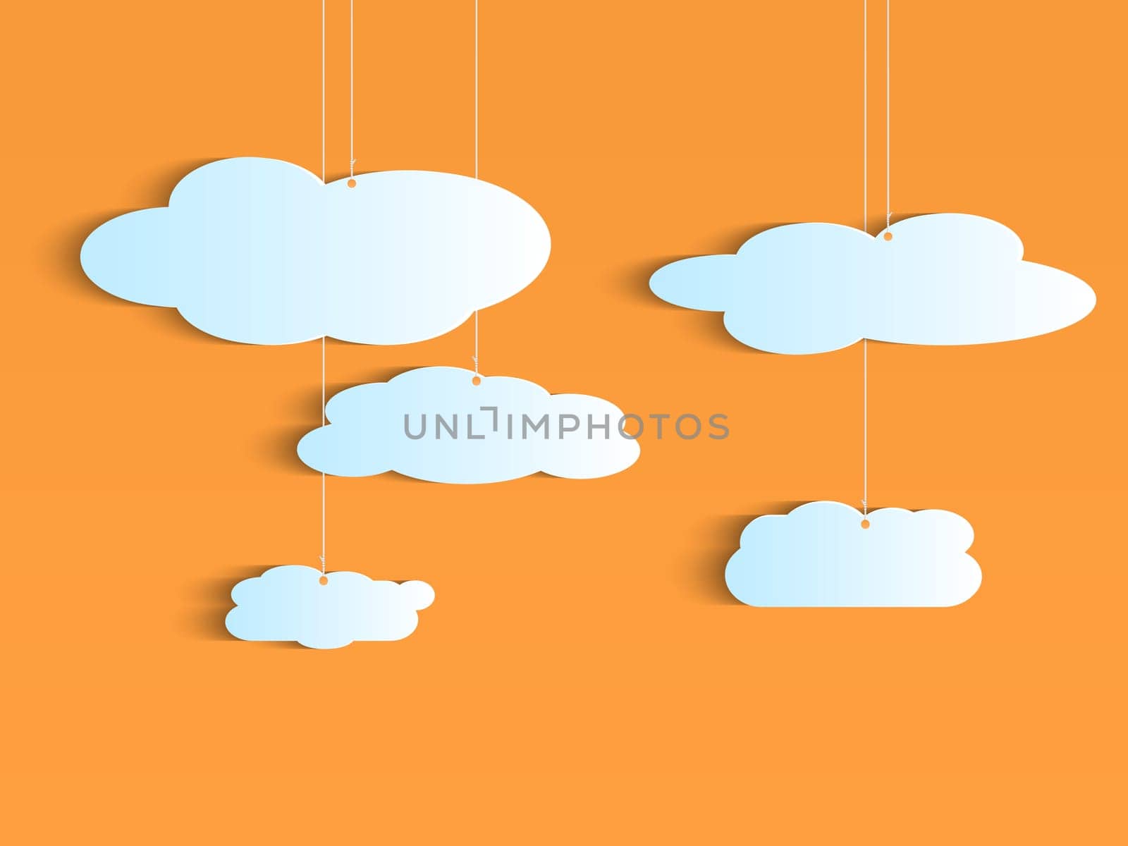 Illustration of a hanging clouds on a colorful background.