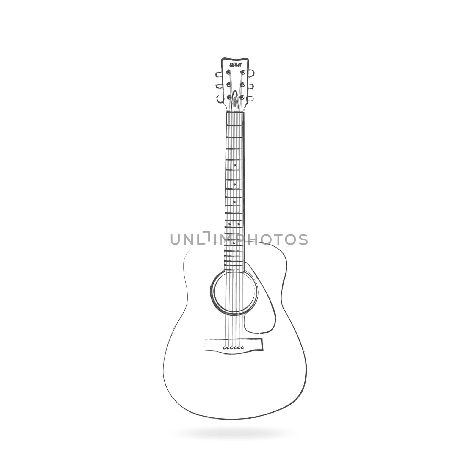 Drawing of an acoustic guitar isolated on a white background.