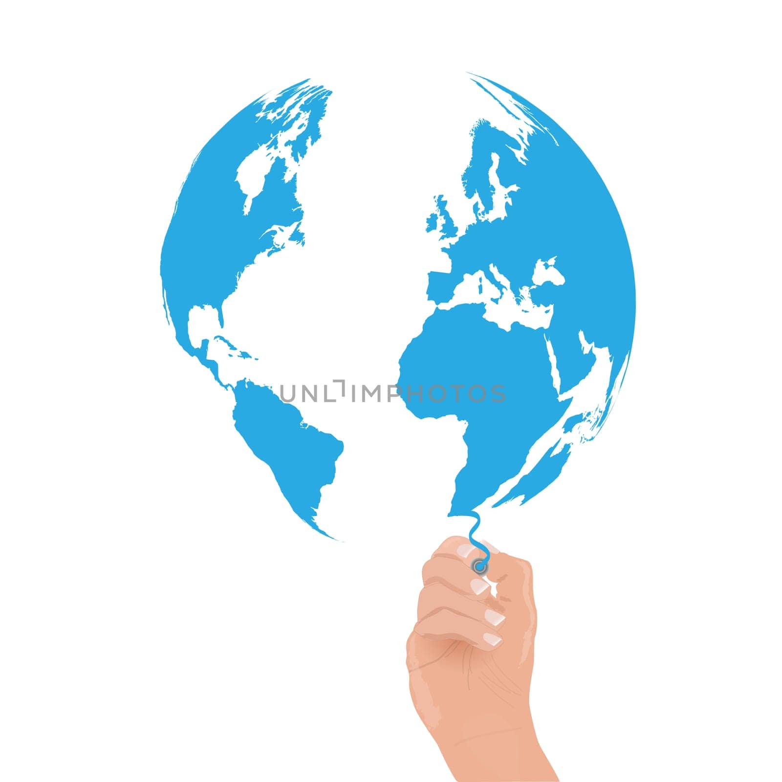 Image of a hand drawing the world map.