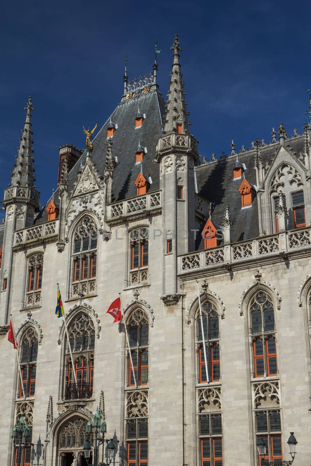 The Provinciaal Hof (Province Court) is a Neogothical building on the market place in Bruges (Belgium). Vertically.