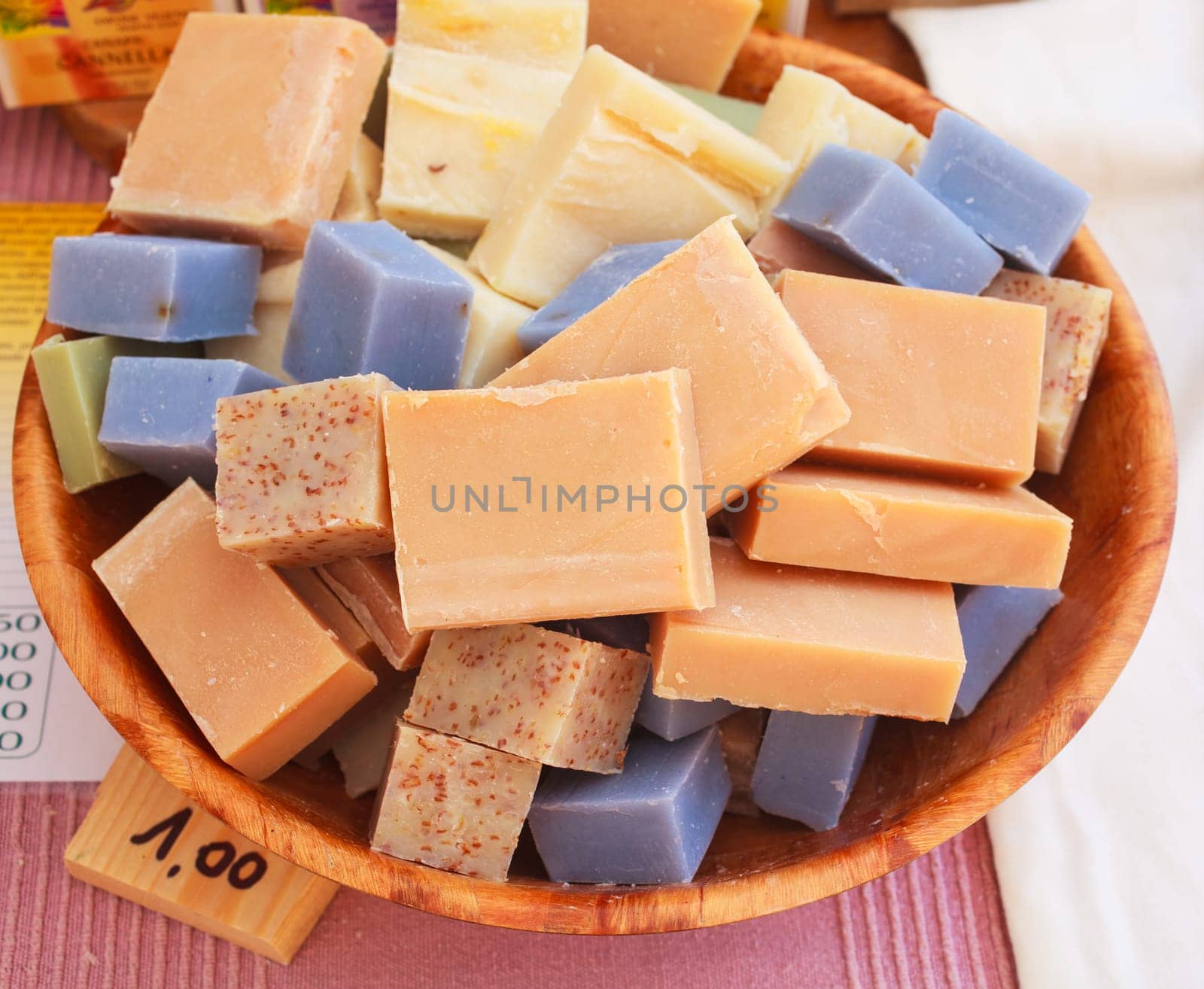 View of homemade soaps in the street market