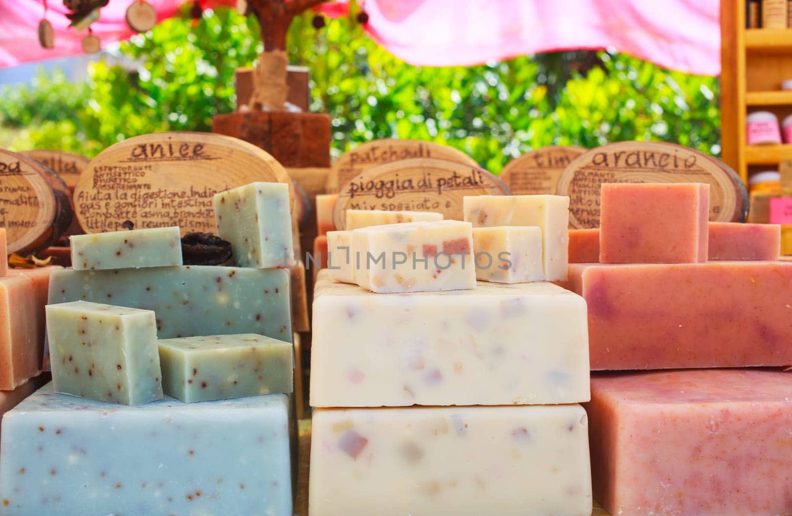 View of homemade soaps in the street market