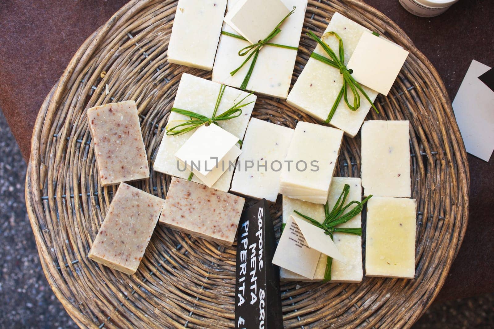 View of homemade soaps in the street market