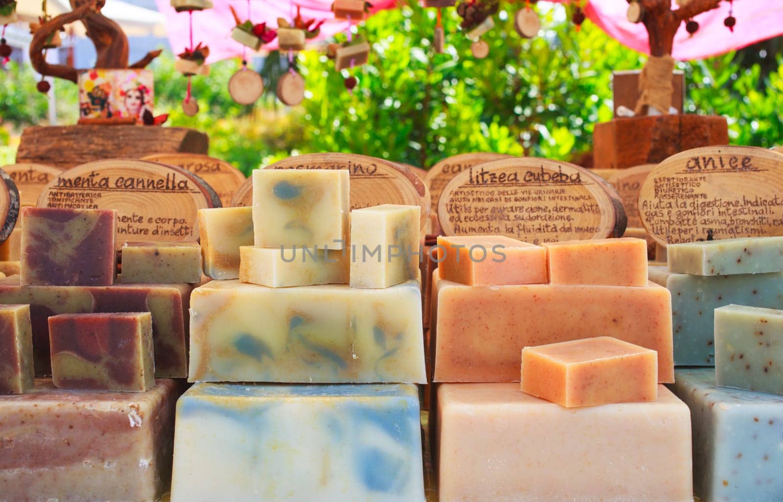 View of homemade soaps in the street market