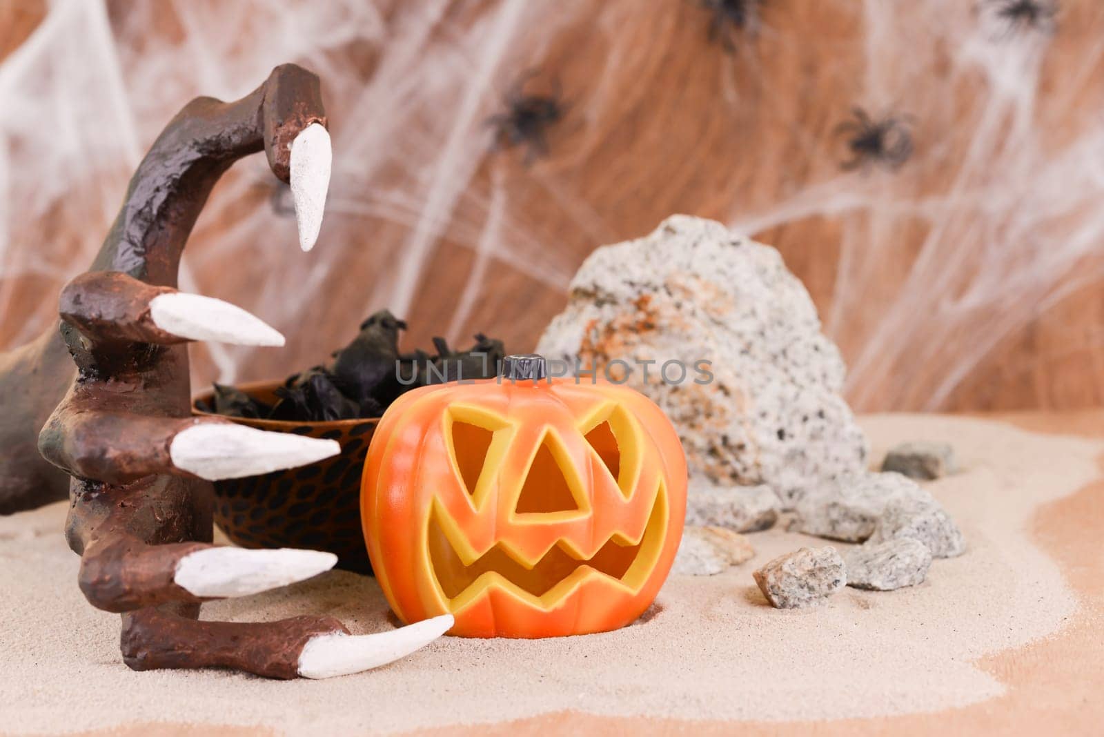 Halloween witch hand and Jack O' lantern pumpkin ornament