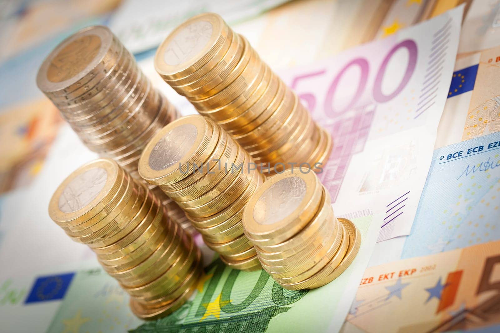 Some Euro Coins and Euro Banknotes..