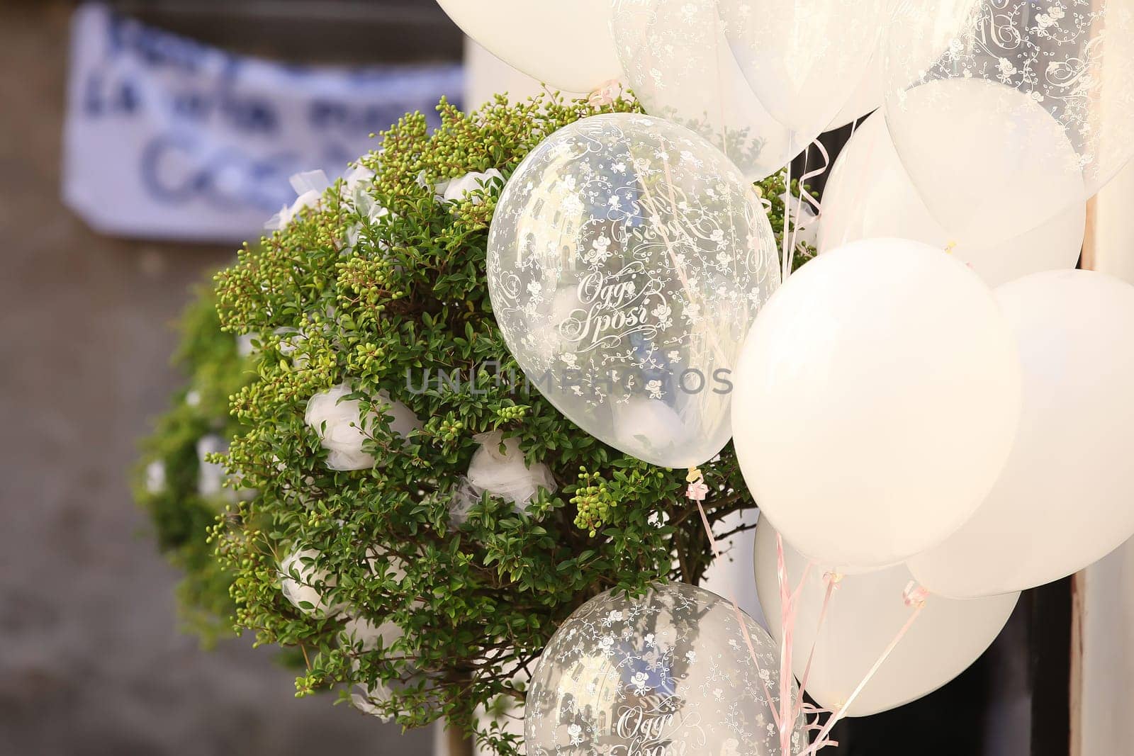 Wedding Flowers and White Ballons