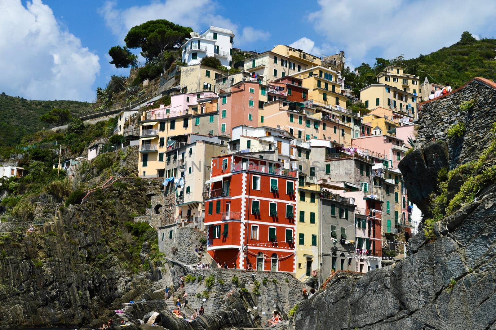 Traditional Mediterranean architecture of Riomaggiore, La Spezia, Liguria, Italy
