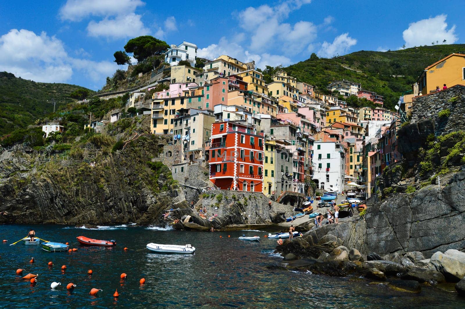 Traditional Mediterranean architecture of Riomaggiore, La Spezia, Liguria, Italy