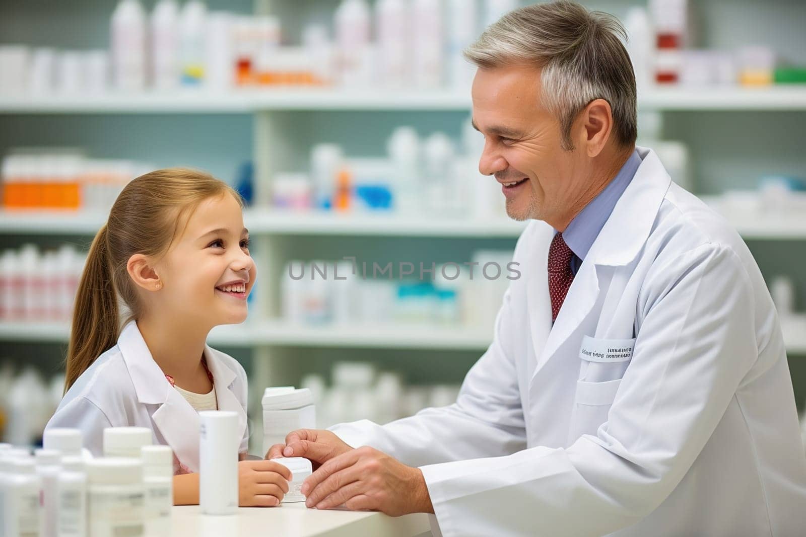 A male doctor gives a girl vitamin pills. The concept of children's health