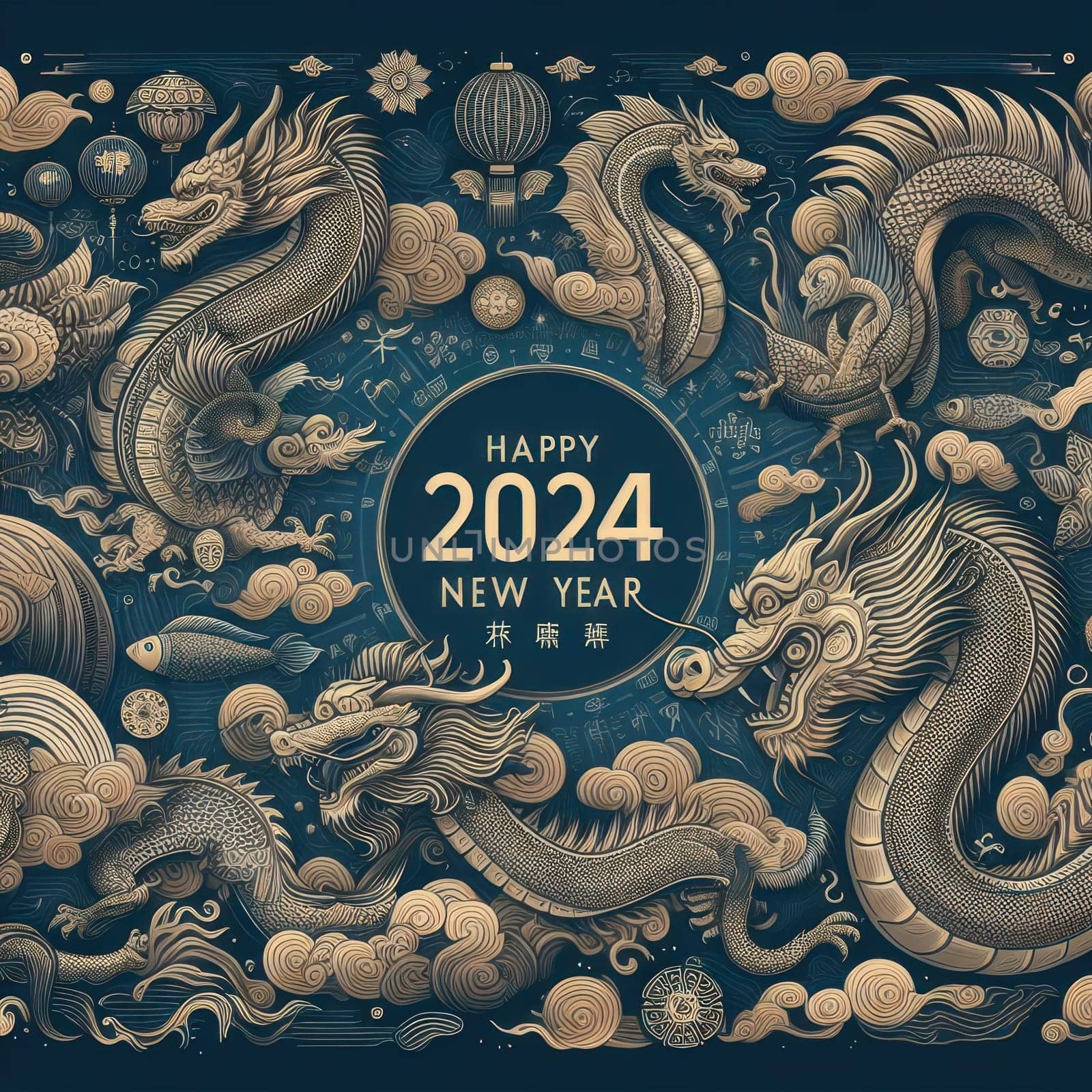 the golden dragon. Chinese horoscope, new year of the dragon 2024. background for the design.
