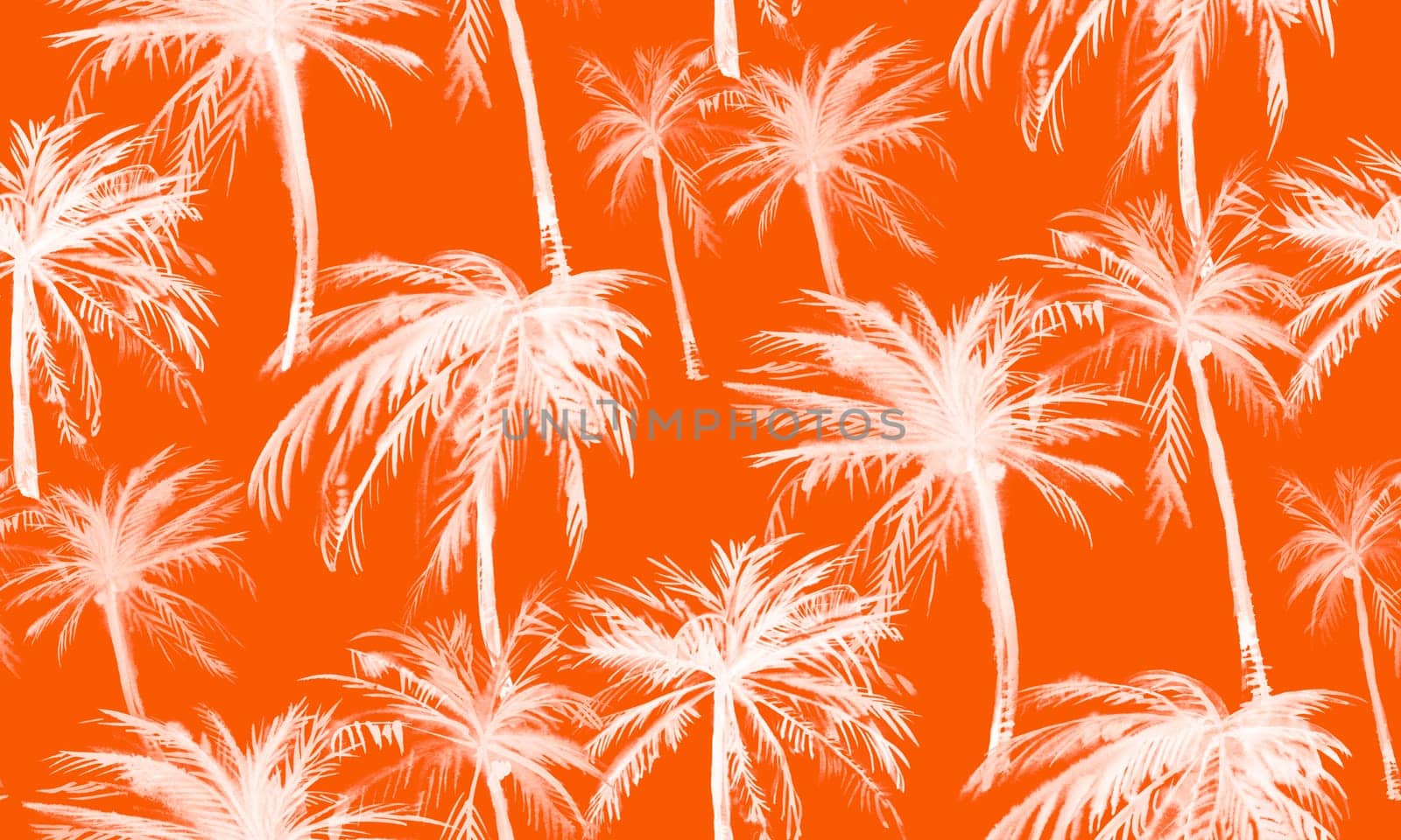 Seamless watercolor pattern with palm trees and leopard