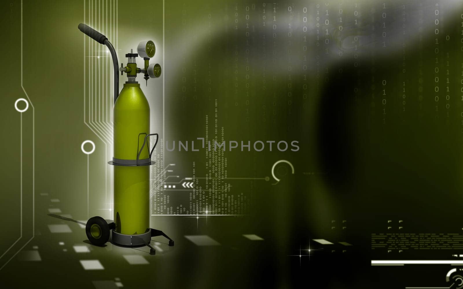 Digital illustration of oxygen cylinder in colour background