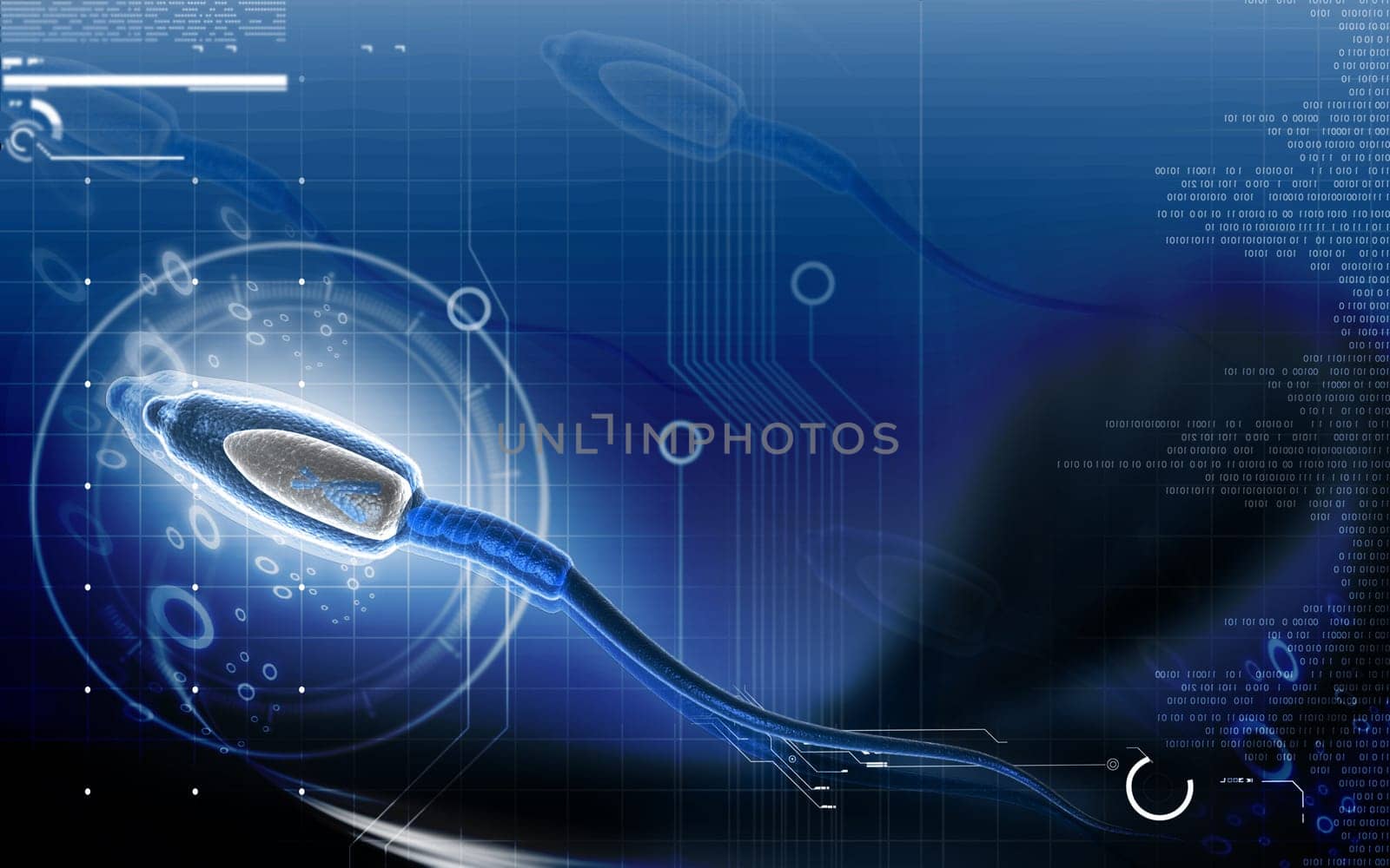 Digital illustration of sperm in colour background