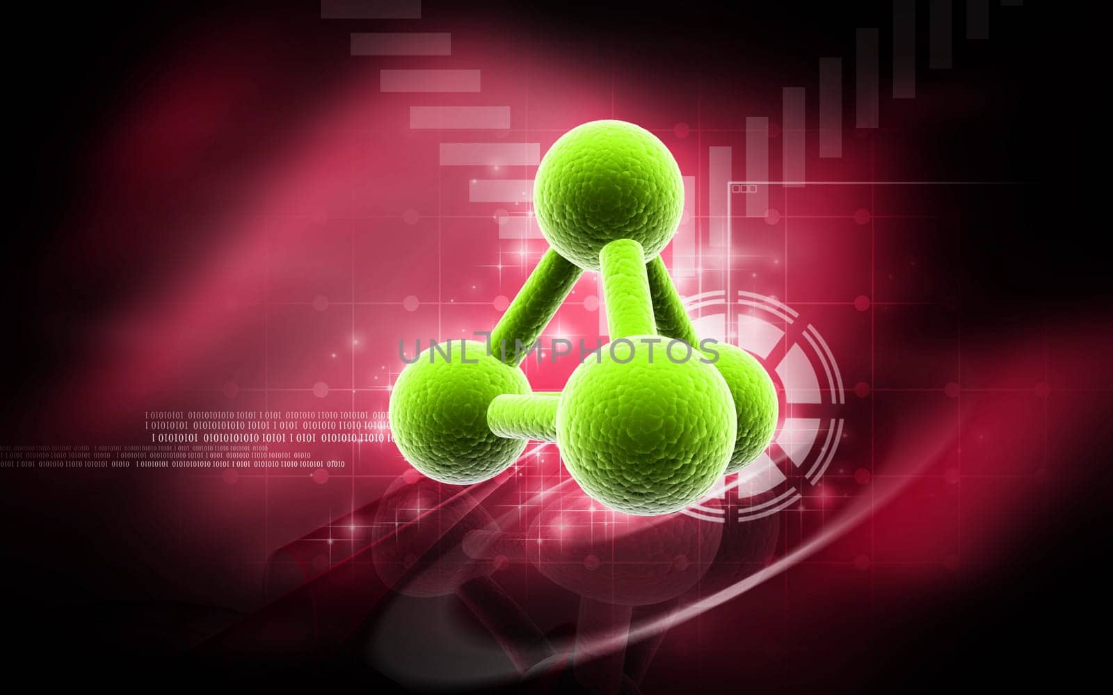 Digital illustration of molecules in colour background